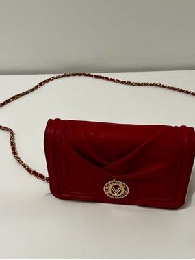 Valentino Orlandi Red Leather Ruched Chain Crossbody